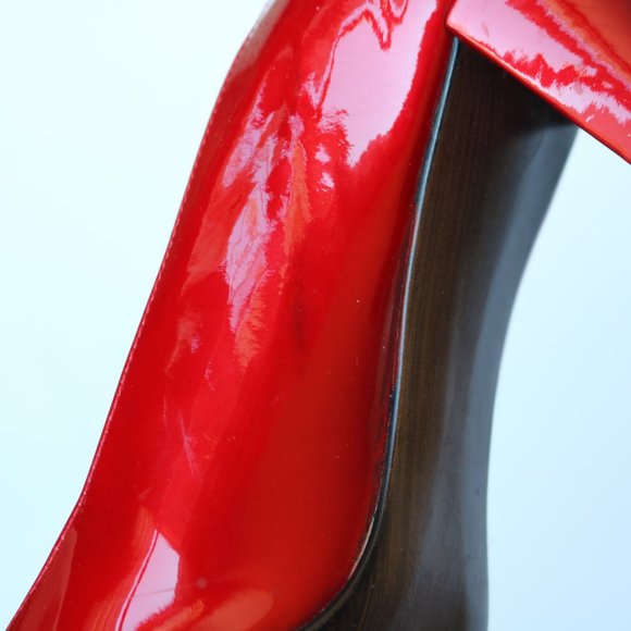 Vintage 80s Red Patent Leather Peep Toe Pumps EUC Size 7 - Picture 8 of 11